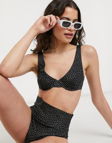 Monki Minelli Recycled Spot Print Wired Bikini Top In Black