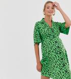 Influence Maternity Button Through Shirt Dress In Splodge Print - Green