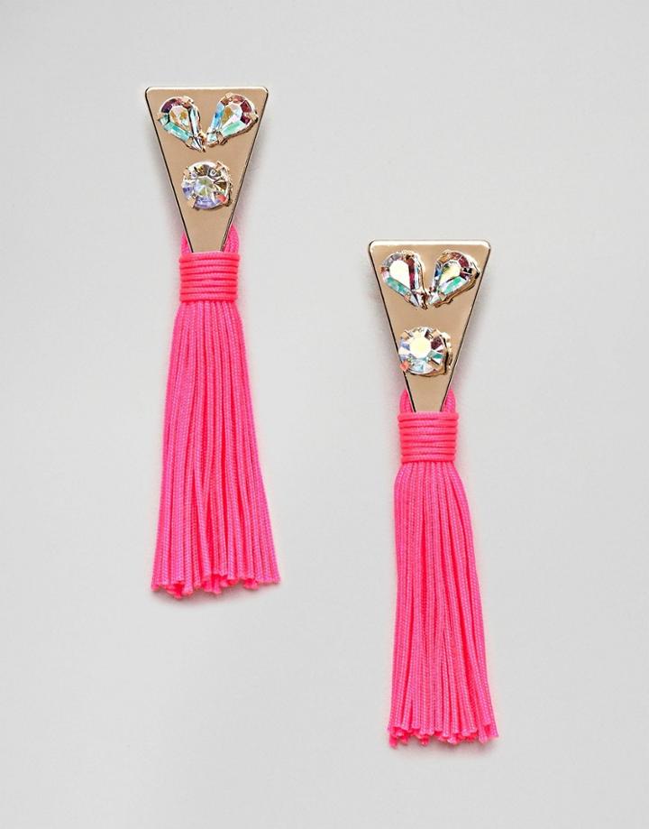 Asos Design Jewel Triangle And Metallic Tassel Earrings - Gold