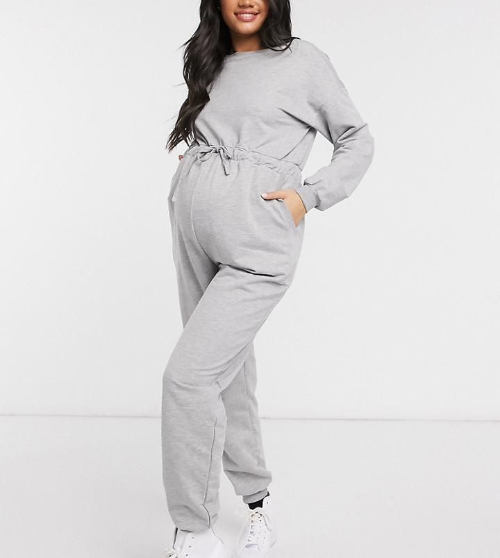 Asos Design Maternity Sweatpants Jumpsuit In Gray-grey