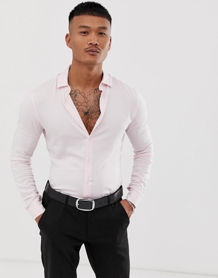 Asos Design Muscle Viscose Shirt In Light Pink - Pink