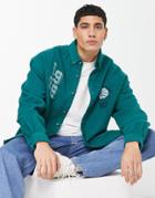 Asos Design 90s Oversized Flannel Shirt In Green With Basketball Embroidery