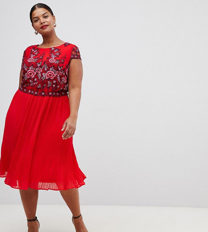 Lovedrobe Mesh Overlayer Pleated Dress - Red