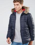 Jack & Jones Padded Jacket With Faux Fur Hood - Navy
