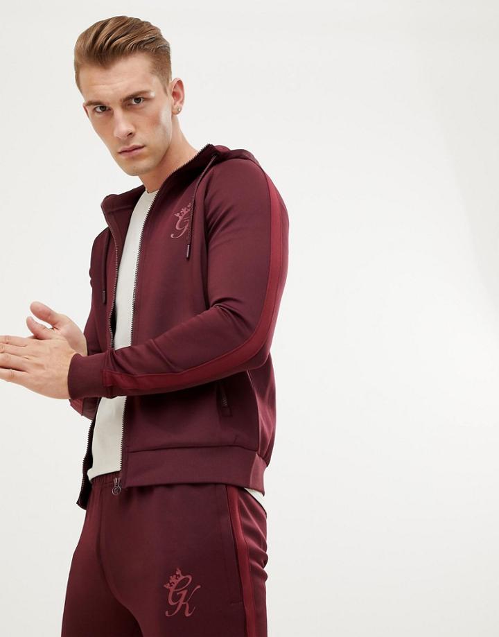 Gym King Taped Zip Thru Tracksuit Top In Wine-red