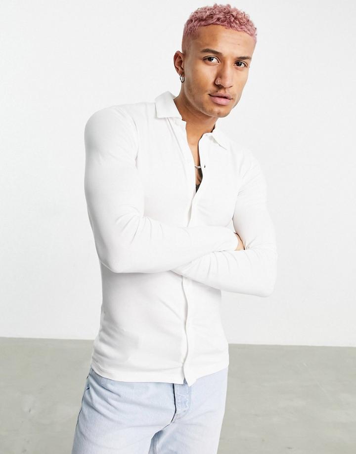 Asos Design Organic Blend Muscle Fit Jersey Shirt In White