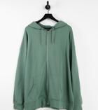 Asos Design Curve Organic Cotton Super Oversized Zip Through Hoodie In Olive Green