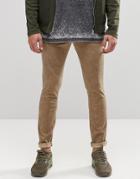 Asos Super Skinny Chinos In Khaki With Oil Wash - Ermine