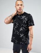 Asos Relaxed T-shirt With All Over Bamboo Print And Rolled Sleeve - Black