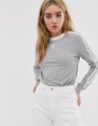 Adidas Originals Three Stripe Long Sleeve T-shirt In Gray