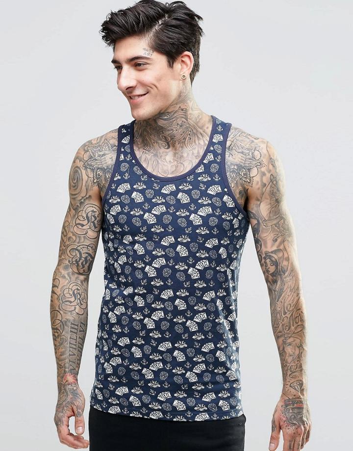 Brave Soul Vintage Dice Print Tank - Navy
