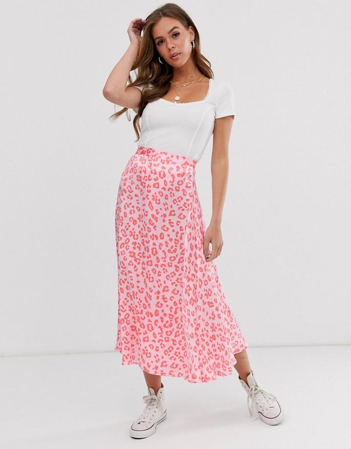 Ghost Tabitha Cheetah Print Satin Midi Skirt-multi