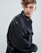 Asos Design Oversized Denim Jacket With Vinyl And Sequin Panels In Black