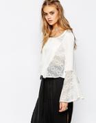 Band Of Gypsies Blouse With Lace Inserts - Cream
