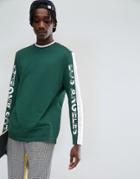 Asos Longline Long Sleeve T-shirt With Color Block Text Print Panels And Tipped Rib - Green