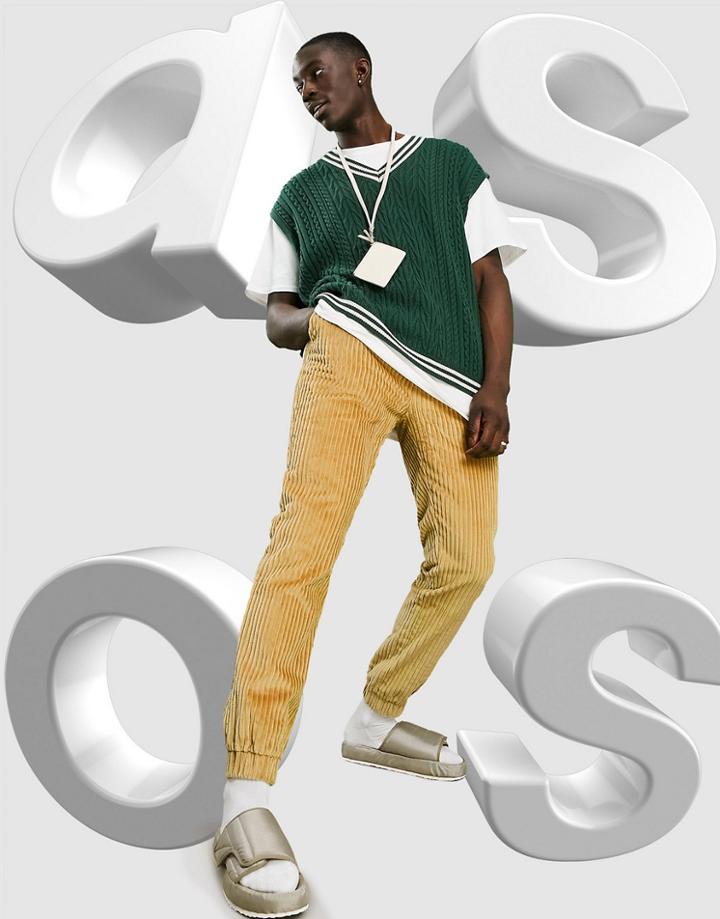 Asos Design Relaxed Cord Sweatpants In Tan-neutral