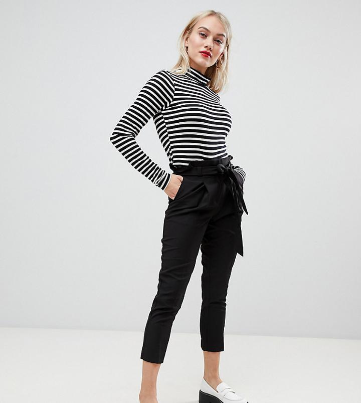 New Look Petite Tie Waist Pants In Black