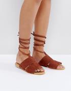 Asos Future Suede Tie Leg Flat Sandals - Tan