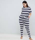 Asos Design Curve Wide Stripe Short Sleeve Tee And Legging Set - Multi