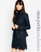 Asos Petite Premium Tweed Blazer With Lace Cuff Detail - Gray