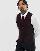 Asos Skinny Texture Suit Vest In Burgundy Wool Mix-red