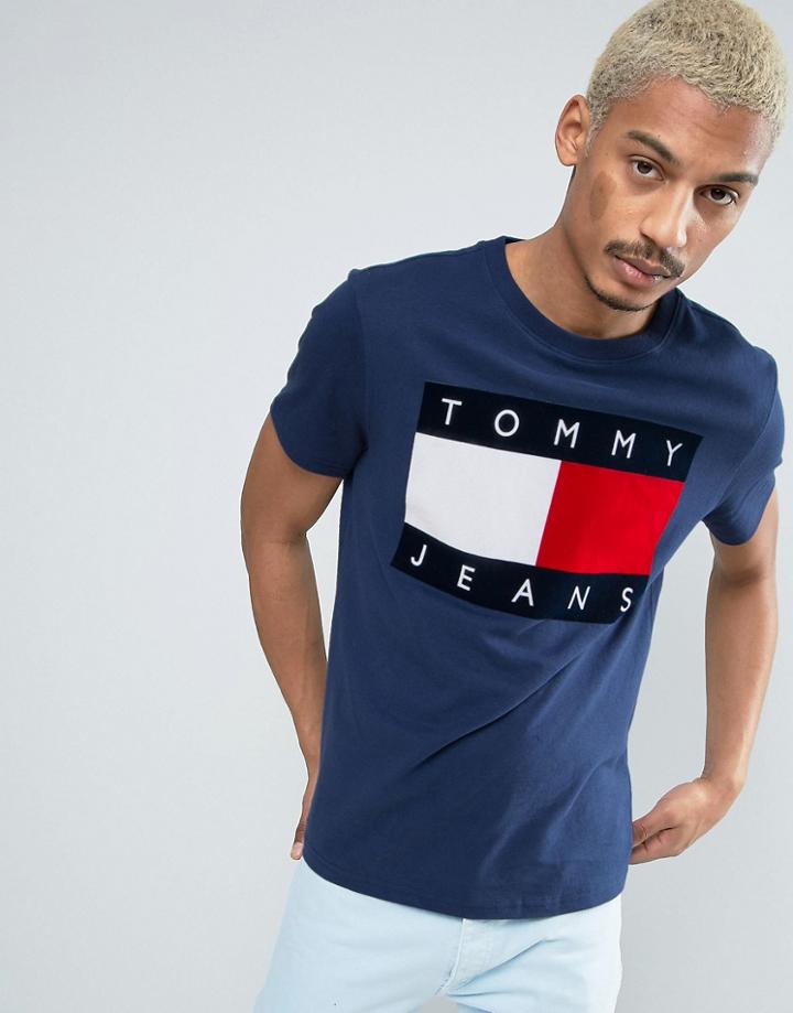 Tommy Jeans 90s Flock Logo T-shirt M1 In Dark Blue - Blue