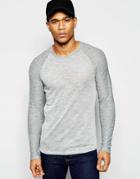 Asos Sheer Jersey Muscle Long Sleeve T-shirt With Contrast Raglan - Gray