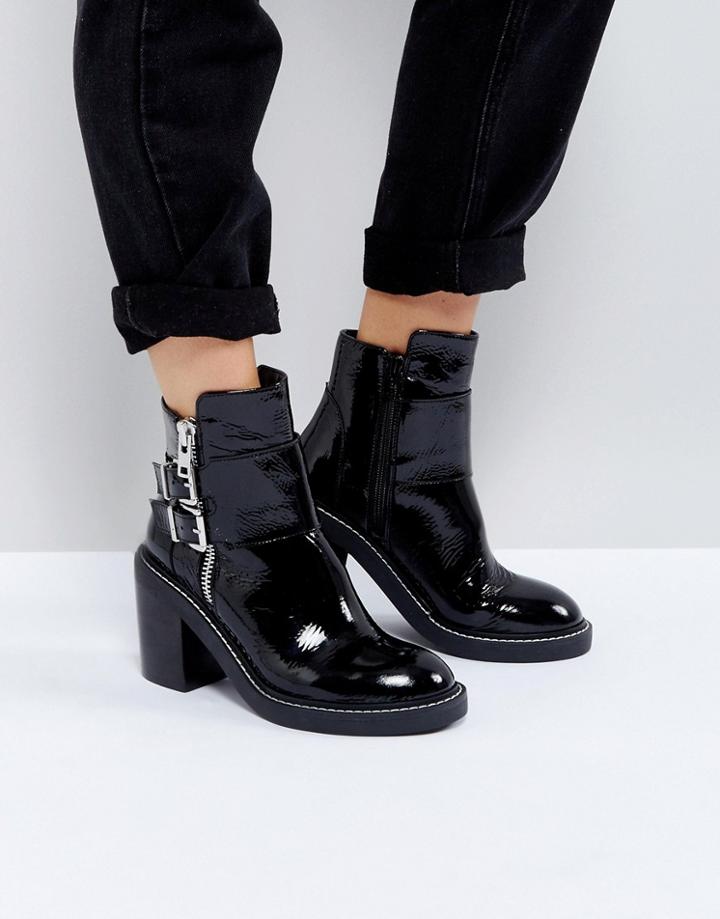 Asos Elaby Leather Patent Heeled Ankle Boots - Black