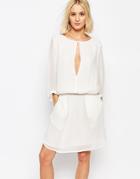 Gestuz Dress With Cinched Waist And Split Front - White