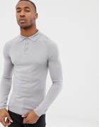 River Island Muscle Fit Polo In Light Gray