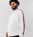 Asos Design Plus Regular Fit Stretch Oxford Shirt With Tape Detail-white