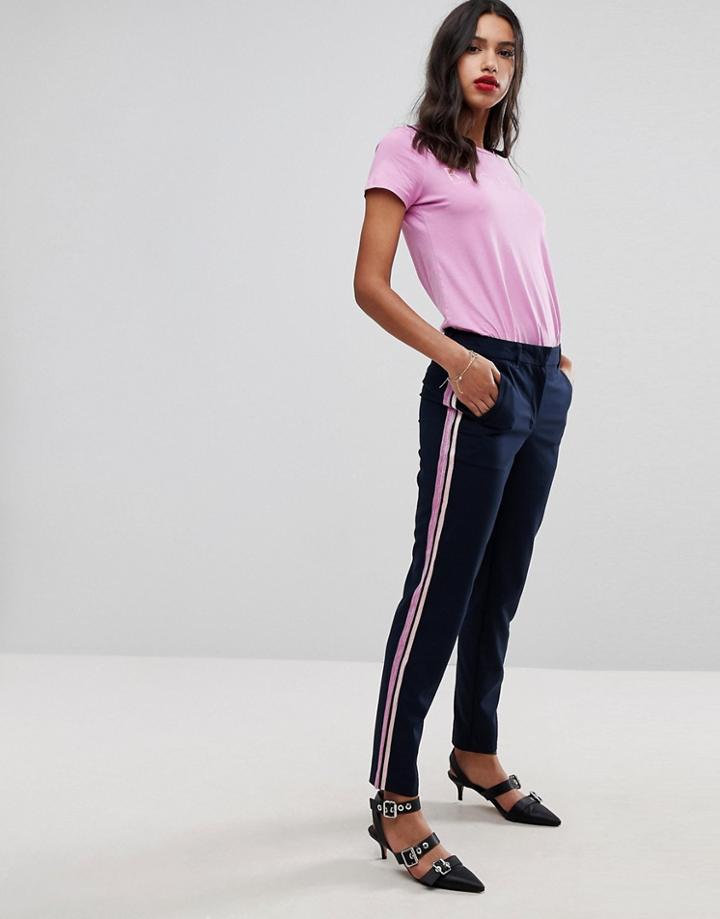 Vero Moda Cigarette Pants With Side Stripe - Navy