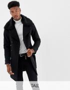 Gianni Feraud Tall Premium Removable Faux Fur Collar Cashmere Blend Military Coat - Black