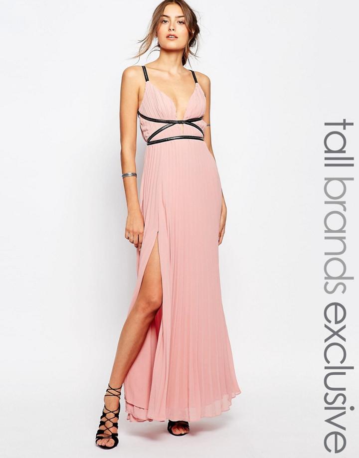 True Decadence Tall Grecian Style Maxi Dress In Pleat Fabric - Blush