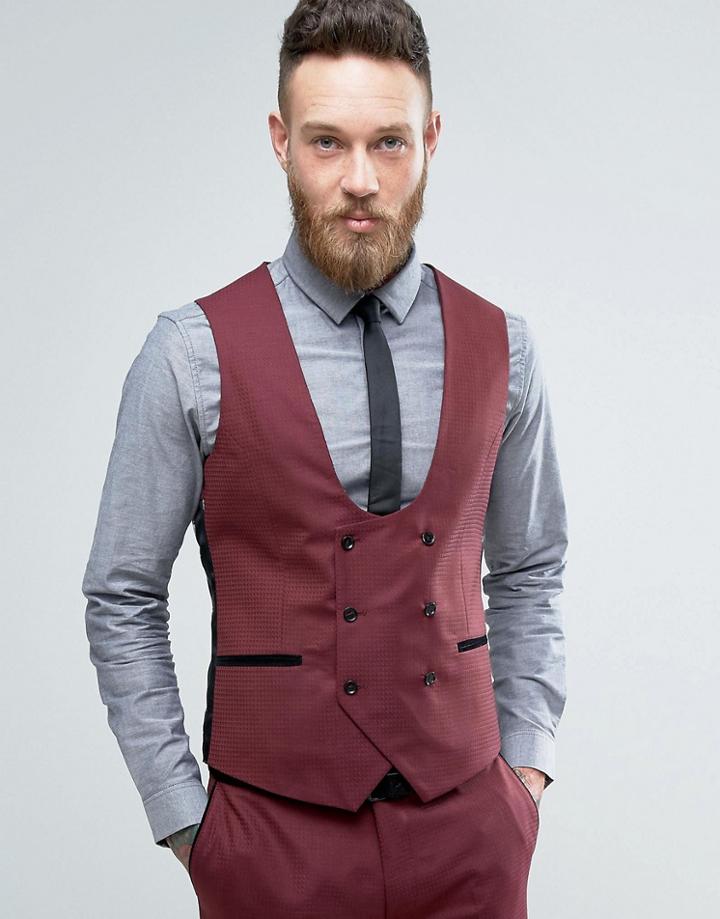 Noose & Monkey Skinny Tuxedo Vest - Red