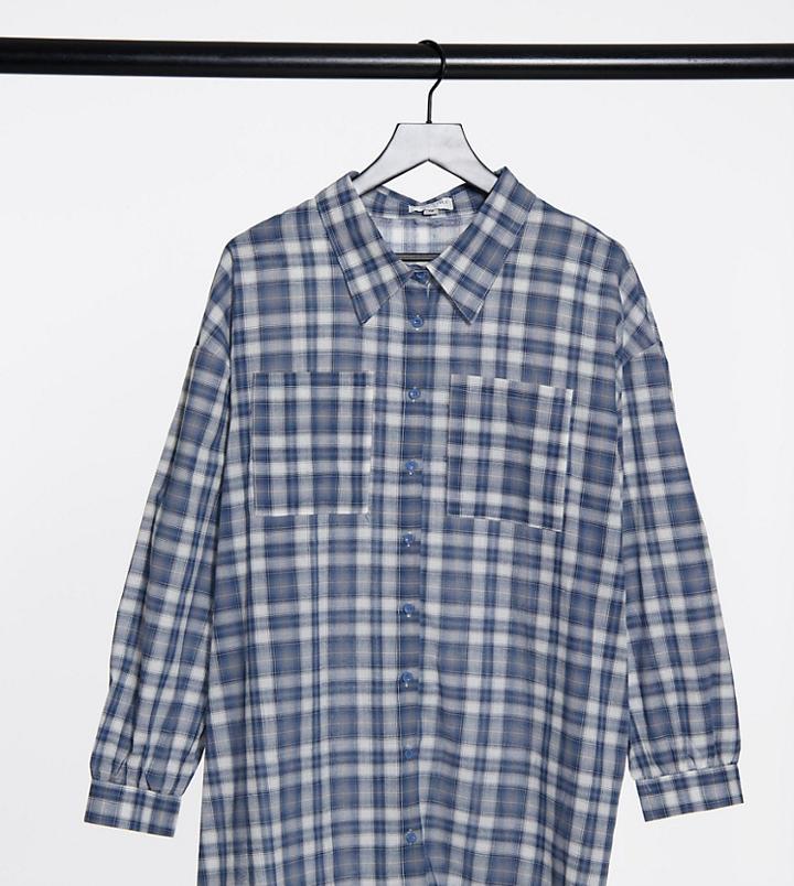 In The Style Plus X Megan Mckenna Longline Shirt In Blue Plaid Print