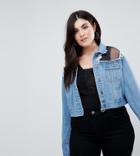 Liquor N Poker Plus Cropped Denim Jacket With Mesh Panel - Blue