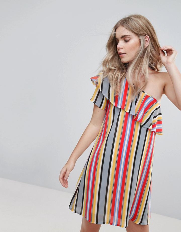 Rage One Shoulder Stripe Dress - Multi