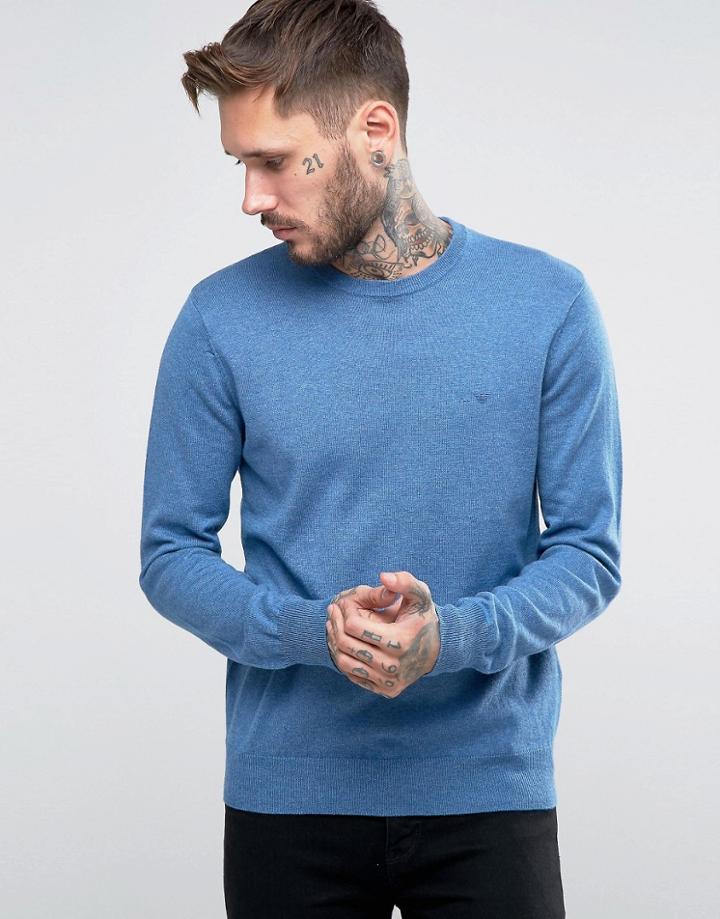 Armani Jeans Sweater With Crew Neck & Logo In Blue - Blue
