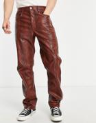 Asos Design Straight Jeans In Red Croc Leather Look