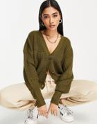 Vero Moda V Neck Cardigan In Olive Green