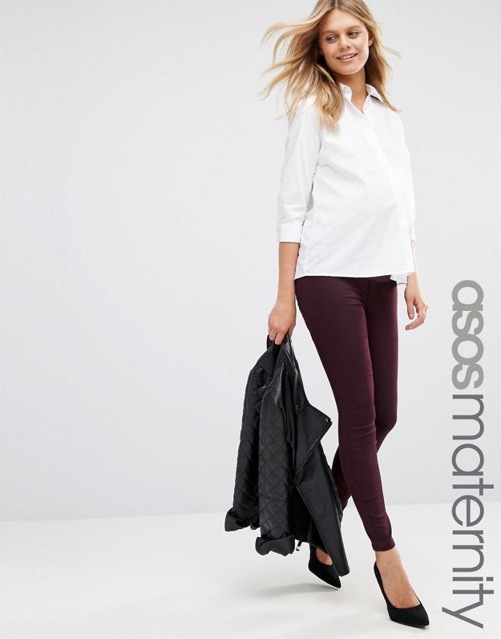 Asos Maternity Rivington Denim Jegging In Oxblood With Under The Bump Waistband - Red