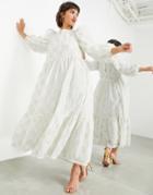 Asos Edition Oversized Midaxi Dress In Fluffy Metallic Textured Mesh-white