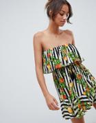 Asos Design Stripe Peach Print Frill High Low Hem Beach Dress - Multi