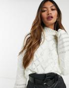 Skylar Rose Relaxed Cableknit Sweater With Beading-white