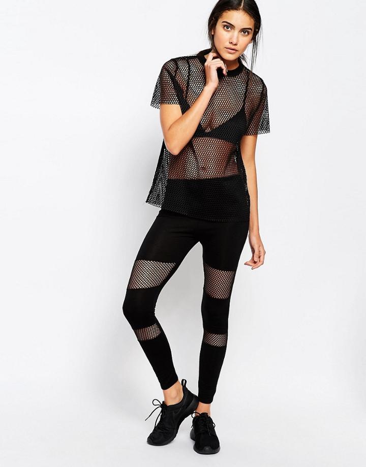 Missguided Fishnet Panel Leggings - Black