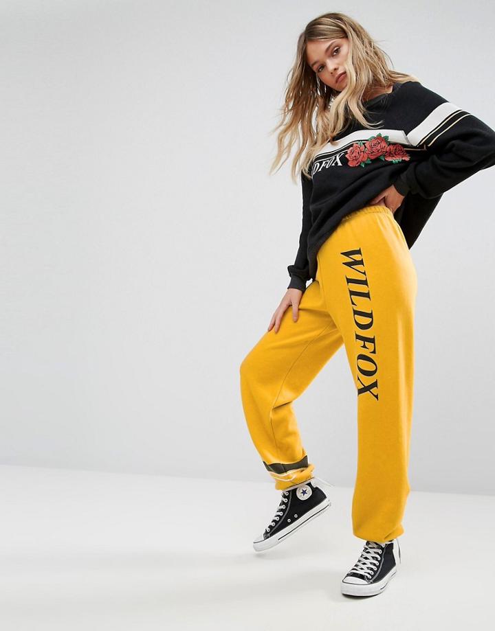 Wildfox Sports Stripe Rose Logo Jogger - Yellow