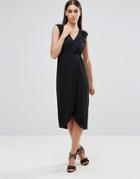 Darling Wrap Midi Dress With Embellished Shoulder Detail - Black