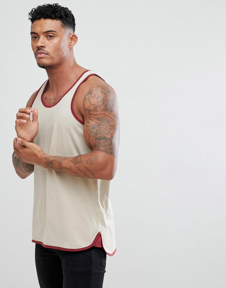 Asos Longline Skater Tank With Contrast Bound Hem - Multi