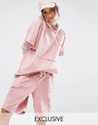 Jaded X Granted Short Sleeve Hoodie In Distressed Fabric - Pink